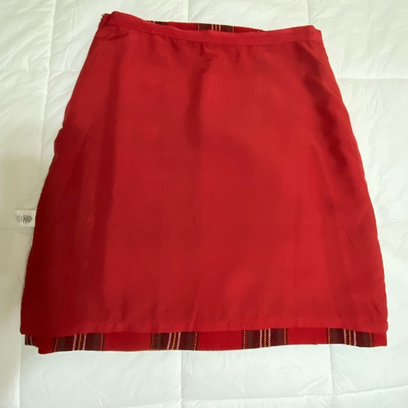 Talbots 8 Red/Green Classic Plaid A-Line Mock Wrap Skirt - Picture 5 of 9